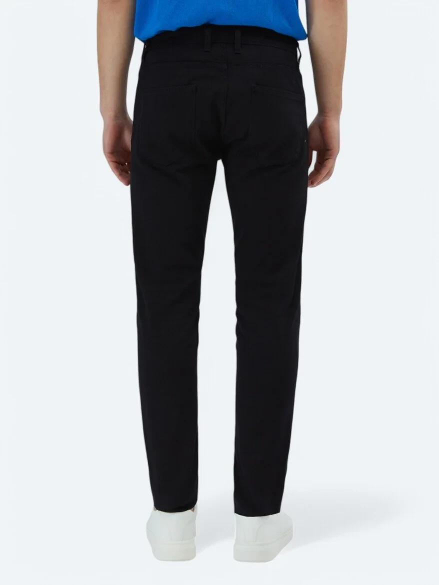 Black Weaving Slim Fit Casual Cotton Blended Trousers - 5