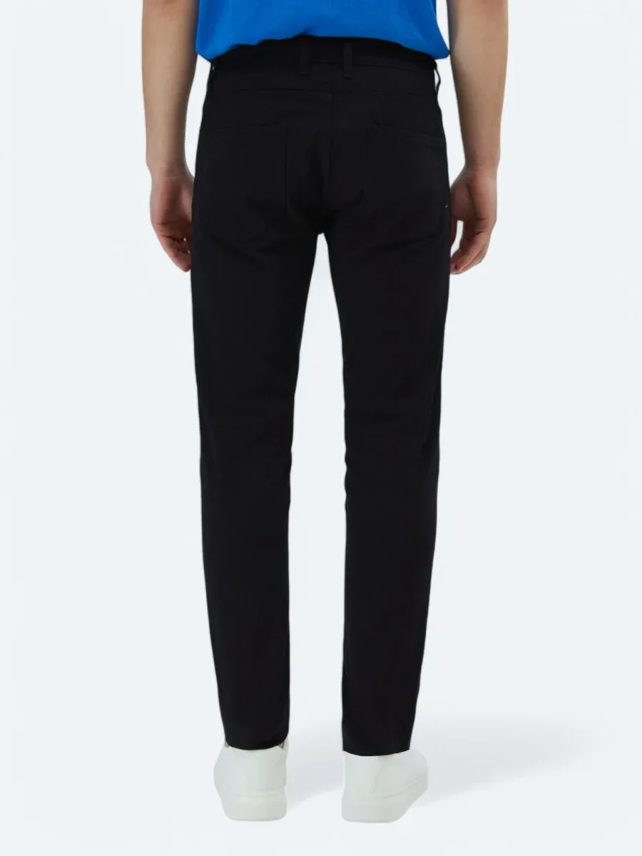 Black Weaving Slim Fit Casual Cotton Blended Trousers - 5