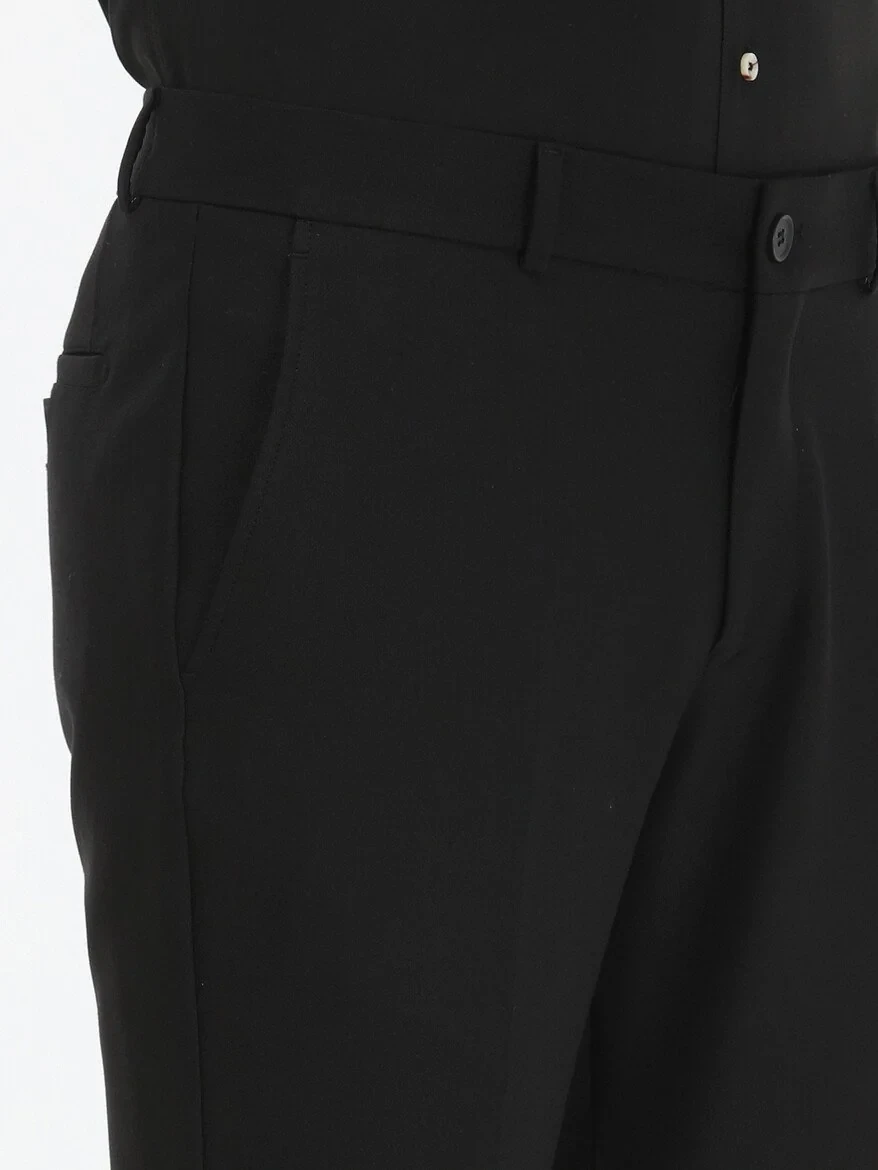 Black Weaving Slim Fit Casual Trousers - 3