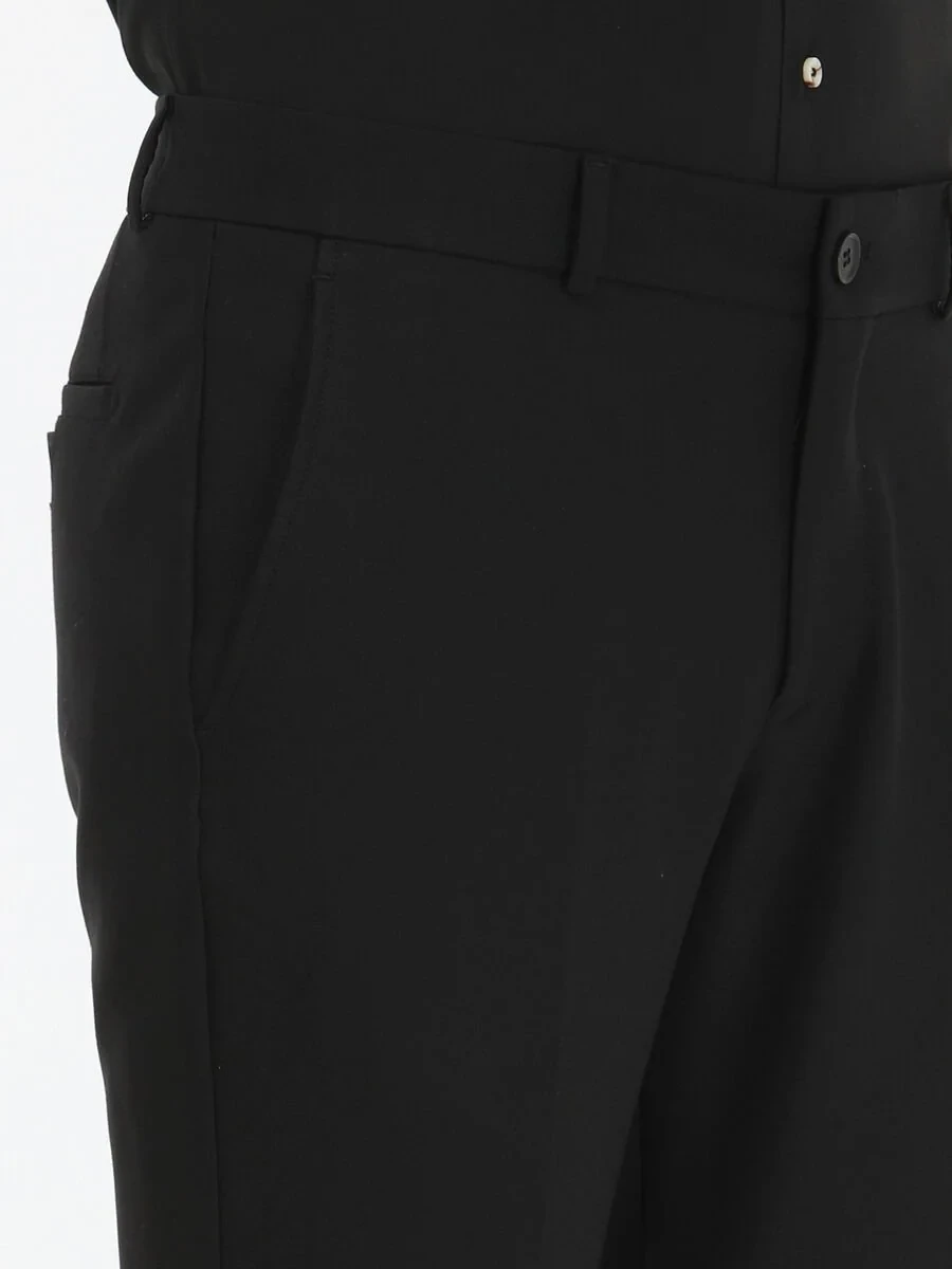 Black Weaving Slim Fit Casual Trousers - 3