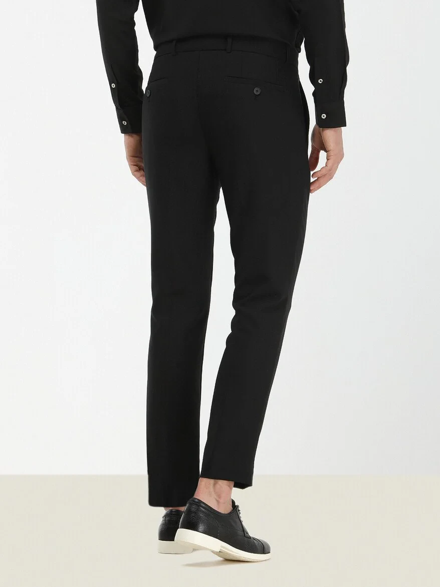Black Weaving Slim Fit Casual Trousers - 4