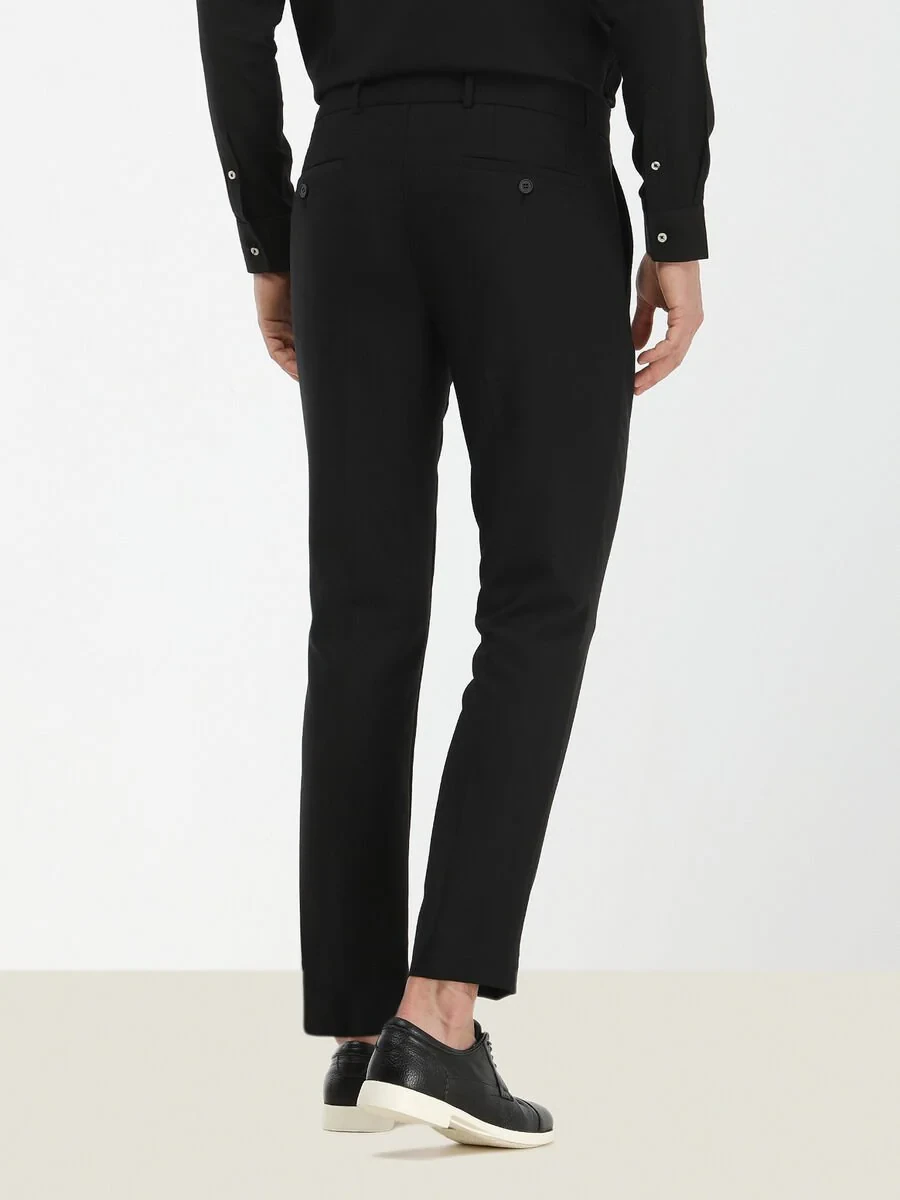 Black Weaving Slim Fit Casual Trousers - 4
