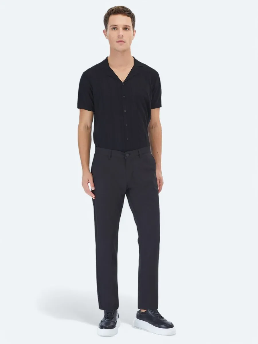 Black Weaving Slim Fit Casual Trousers - 1