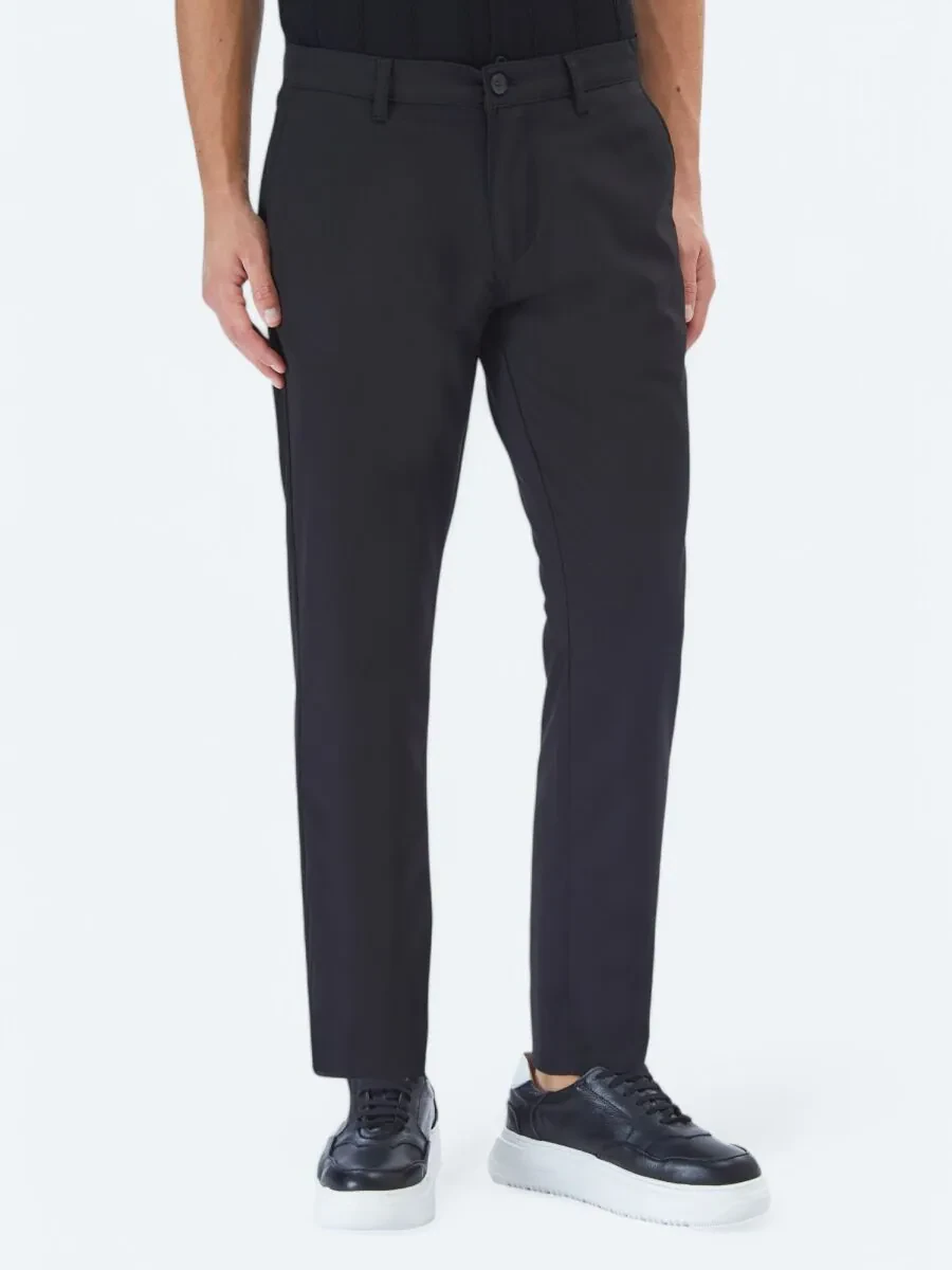 Black Weaving Slim Fit Casual Trousers - 2