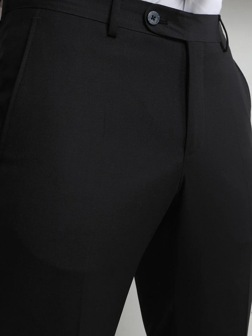 Black Weaving Slim Fit Classical Wool Blended Trousers - 2