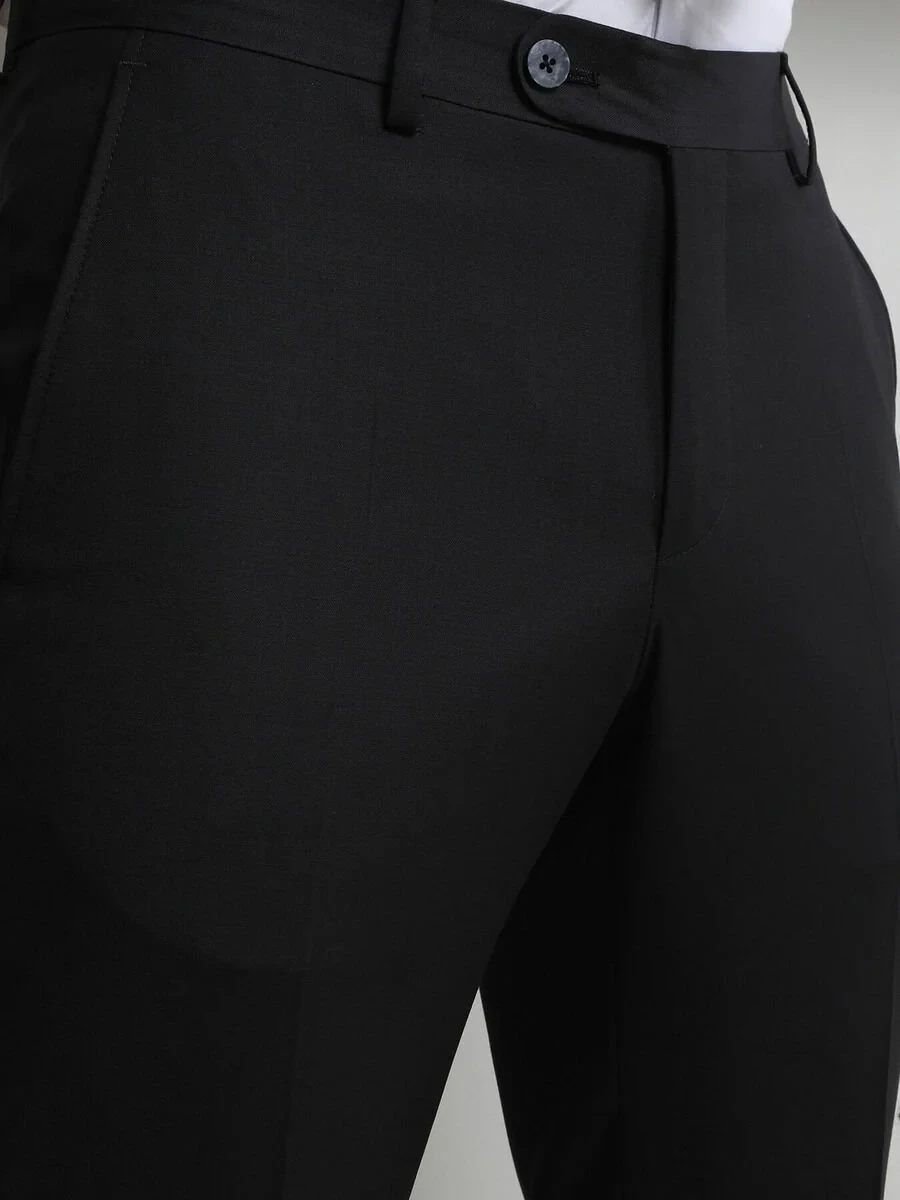 Black Weaving Slim Fit Classical Wool Blended Trousers - 2