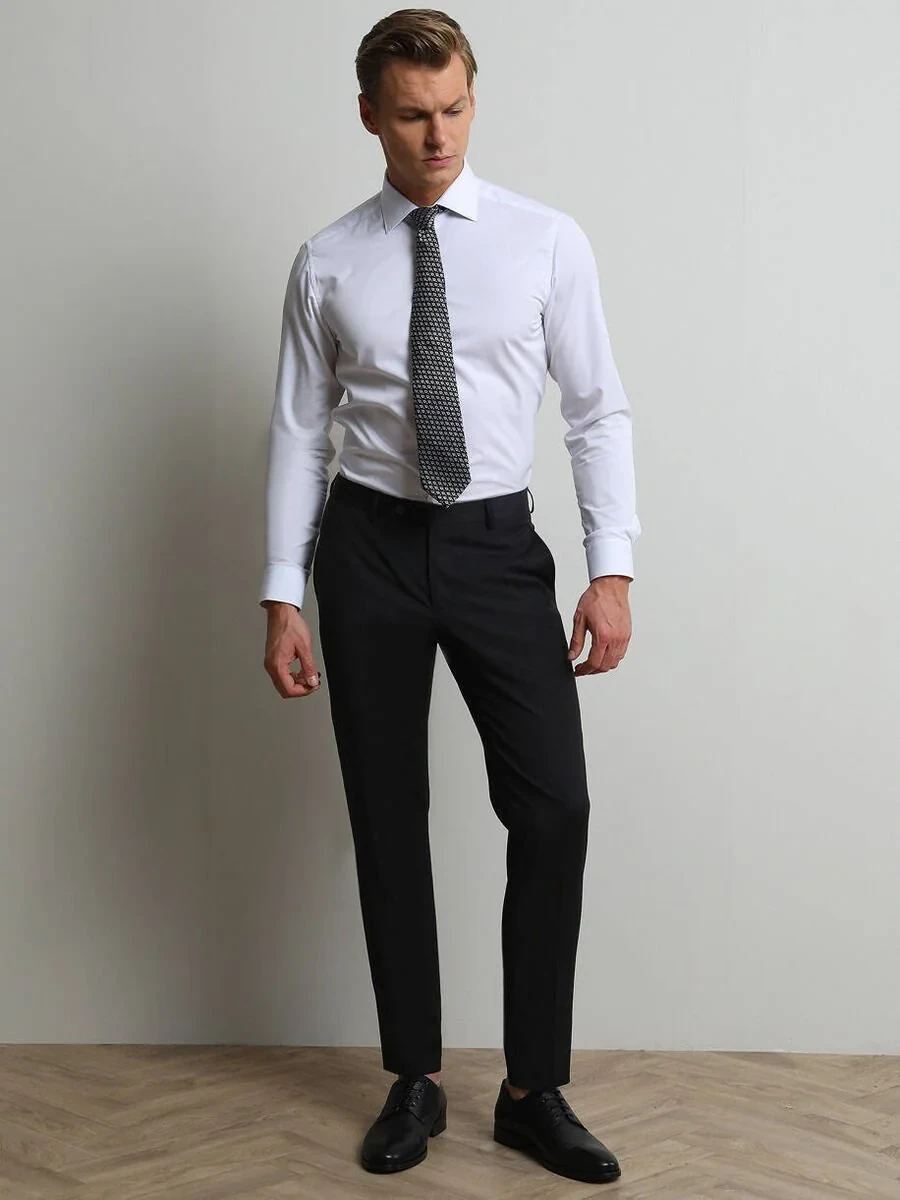 Black Weaving Slim Fit Classical Wool Blended Trousers - 3