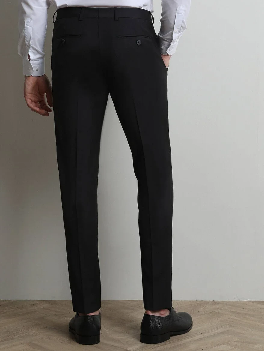Black Weaving Slim Fit Classical Wool Blended Trousers 