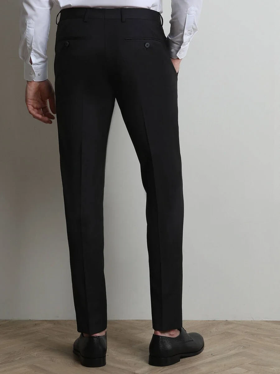 Black Weaving Slim Fit Classical Wool Blended Trousers - 4