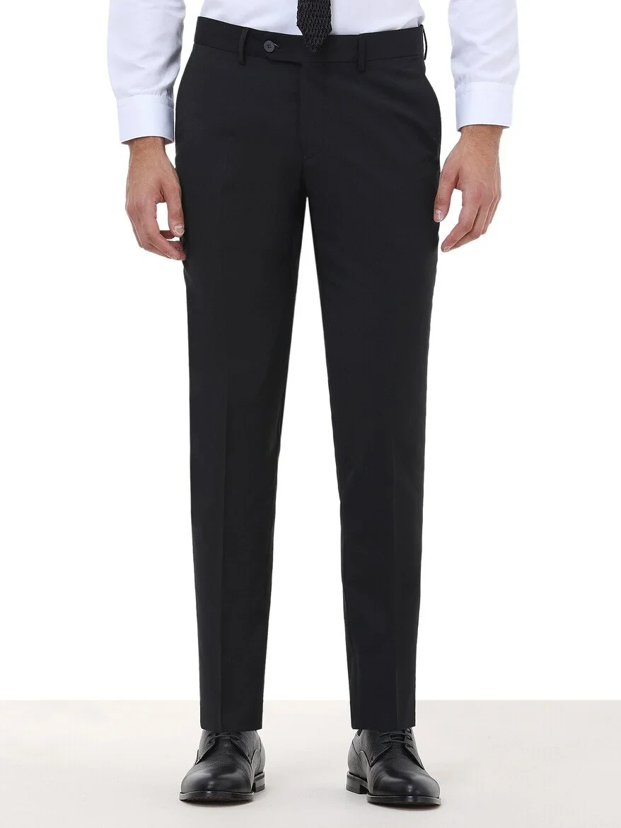 Black Weaving Slim Fit Classical Wool Blended Trousers - 1