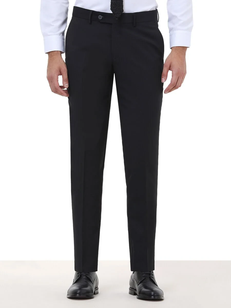 Black Weaving Slim Fit Classical Wool Blended Trousers - 1