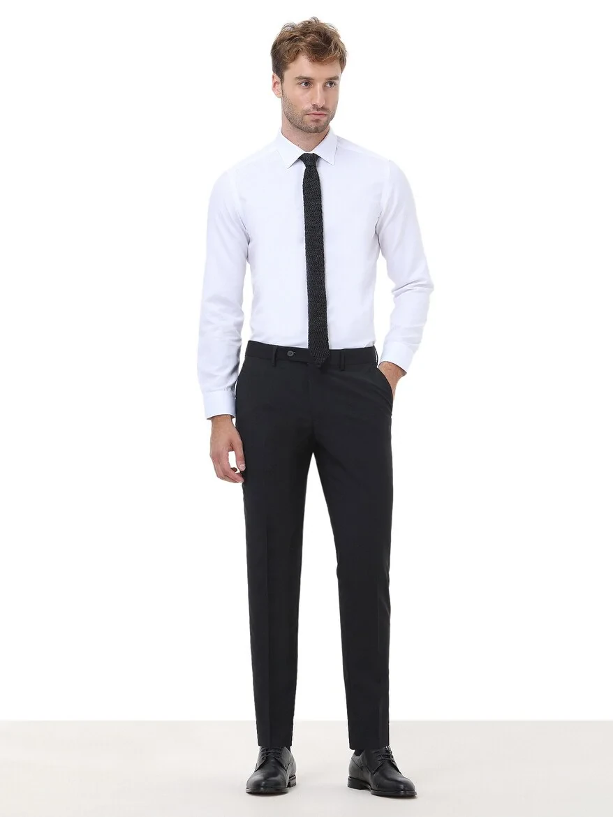 Black Weaving Slim Fit Classical Wool Blended Trousers - 2