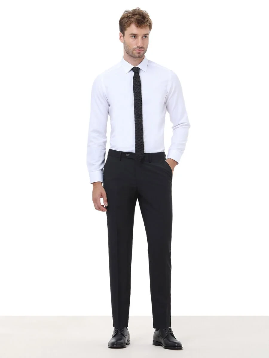 Black Weaving Slim Fit Classical Wool Blended Trousers - 2