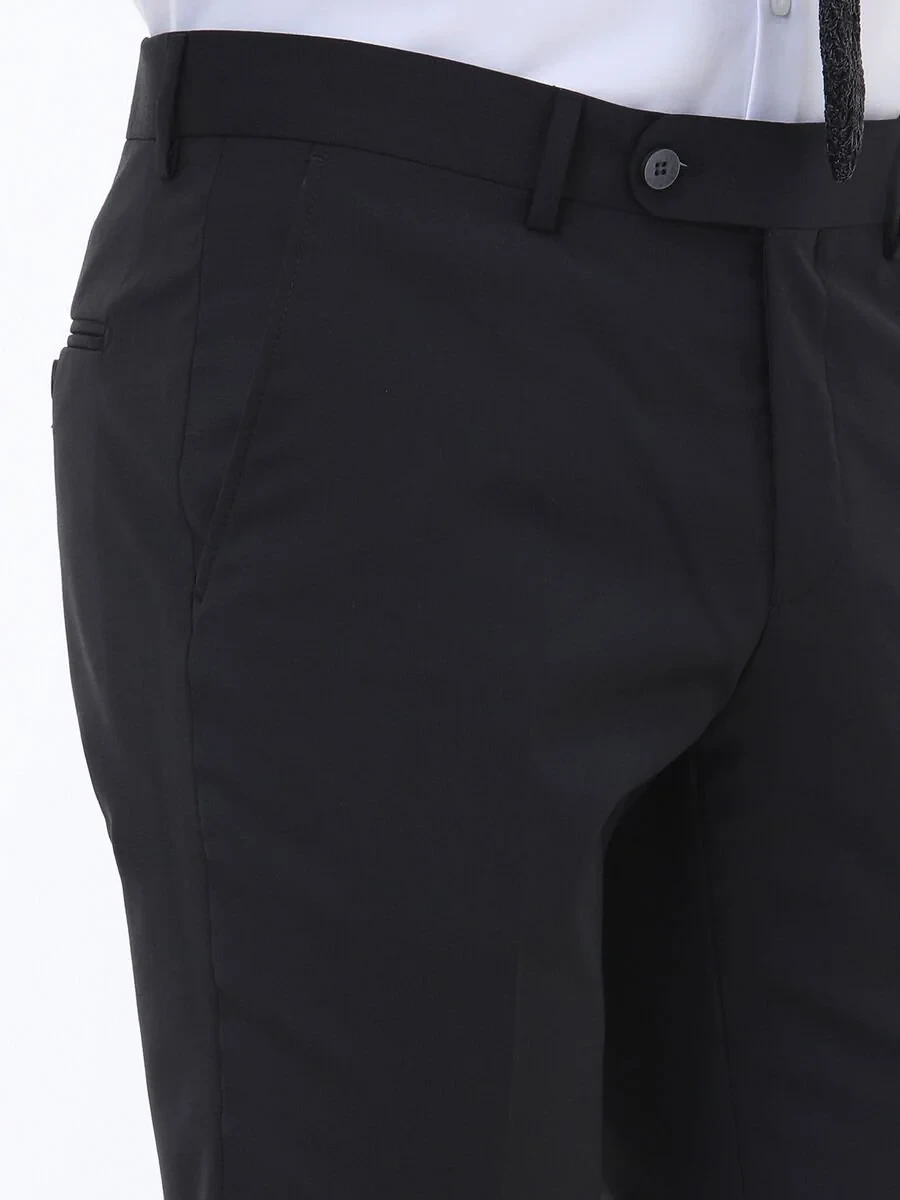 Black Weaving Slim Fit Classical Wool Blended Trousers - 3