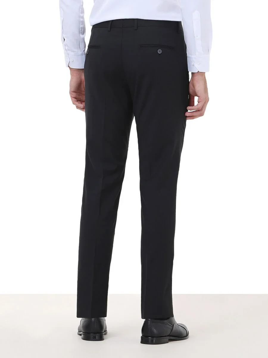 Black Weaving Slim Fit Classical Wool Blended Trousers - 4