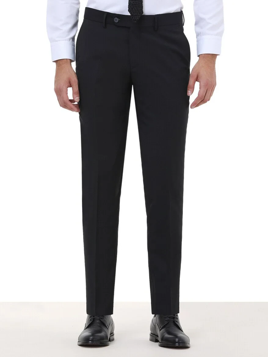 Black Weaving Slim Fit Classical Wool Blended Trousers - 1