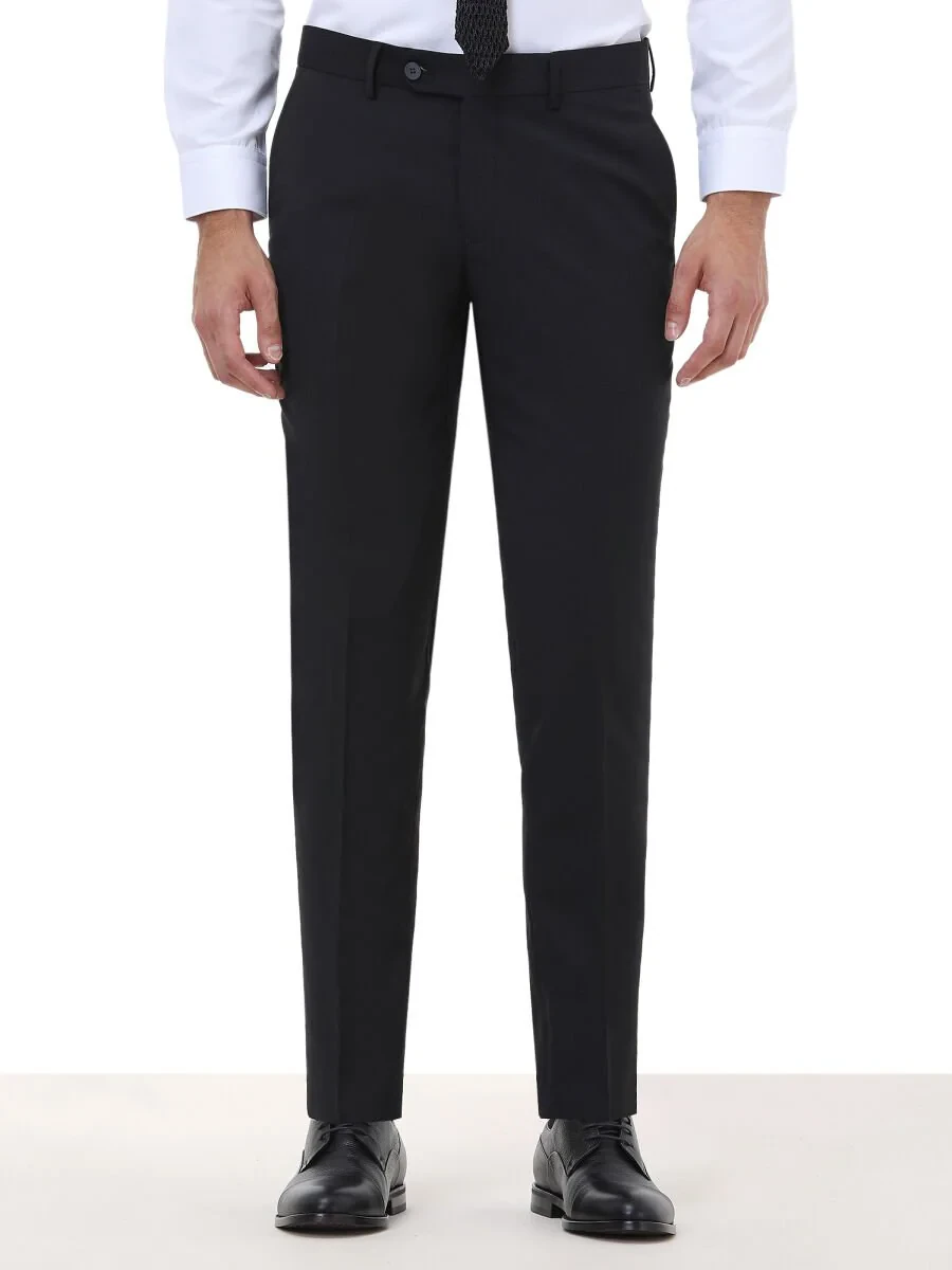 Black Weaving Slim Fit Classical Wool Blended Trousers - 1