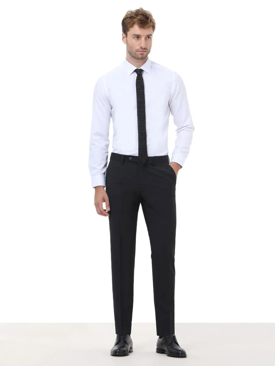 Black Weaving Slim Fit Classical Wool Blended Trousers - 2