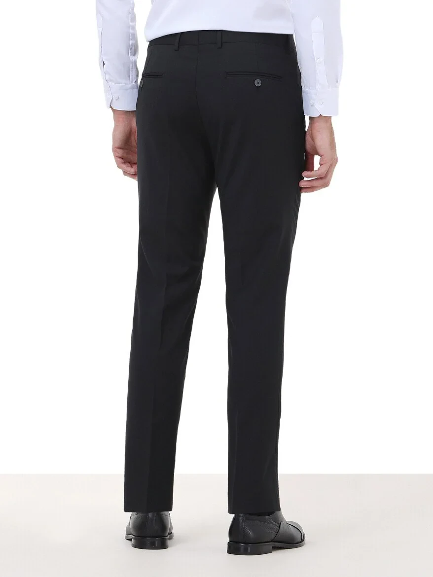 Black Weaving Slim Fit Classical Wool Blended Trousers - 4