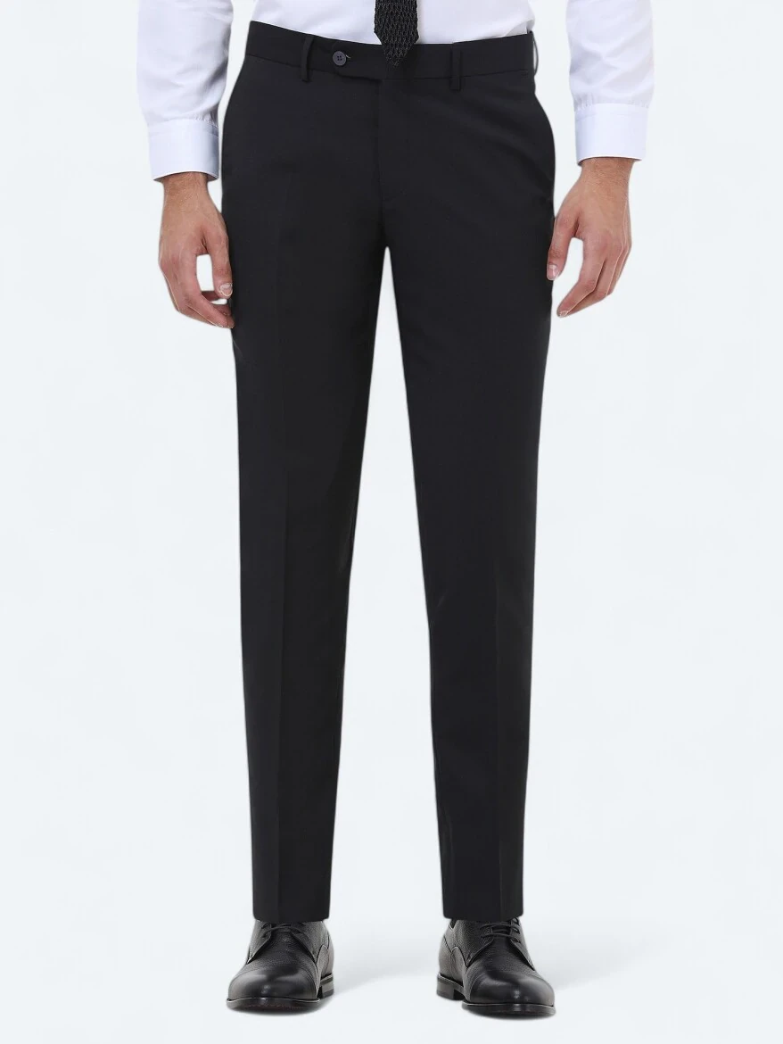 Black Weaving Slim Fit Classical Wool Blended Trousers - 2
