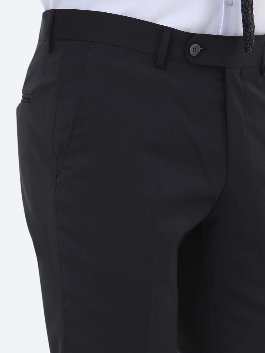 Black Weaving Slim Fit Classical Wool Blended Trousers - 3