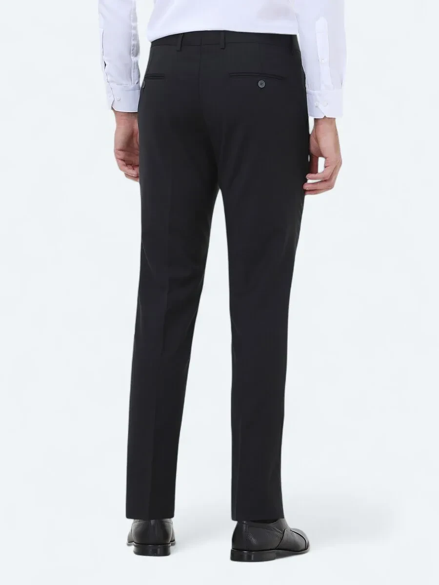 Black Weaving Slim Fit Classical Wool Blended Trousers - 4
