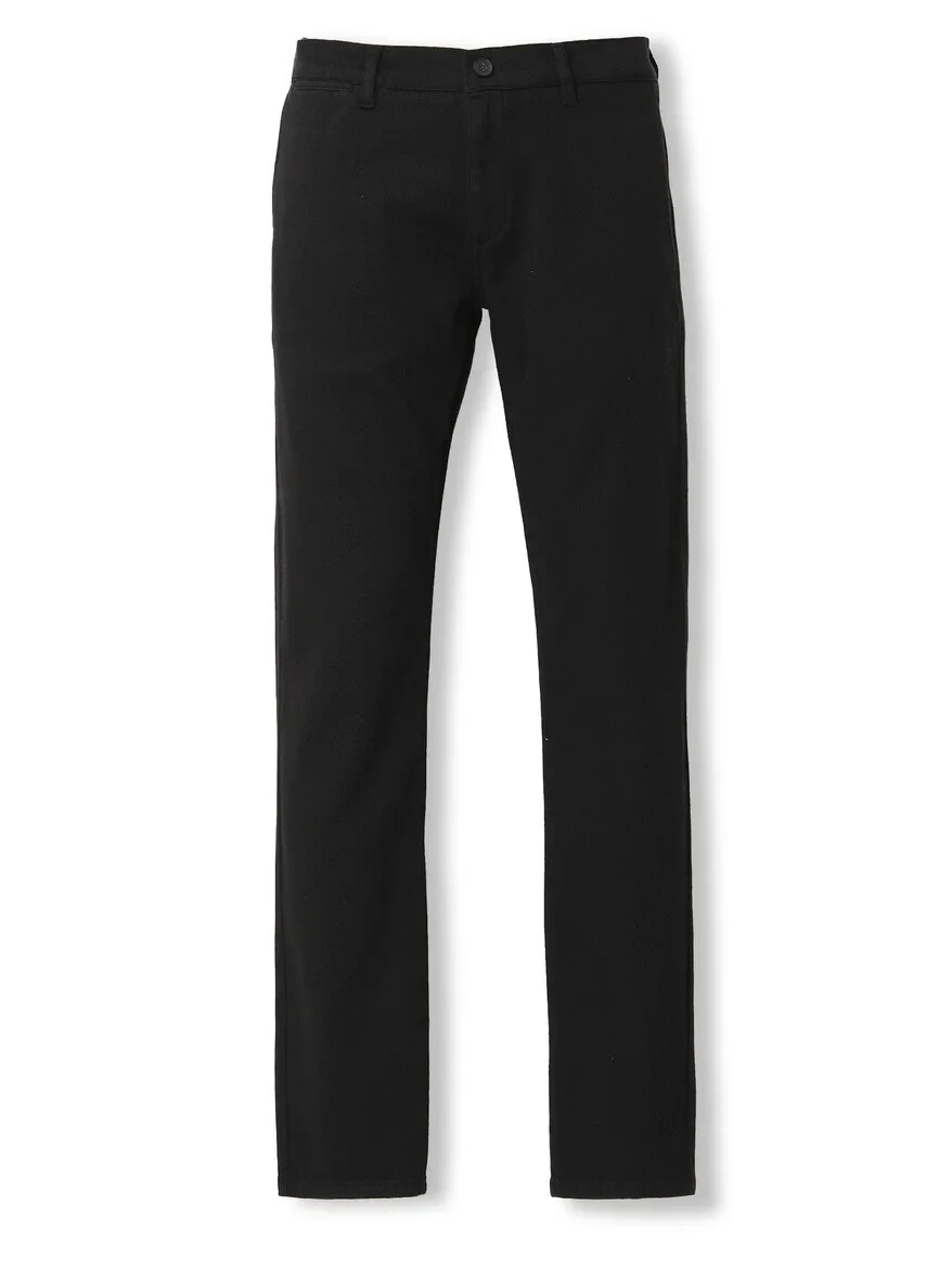 Black Weaving Slim Fit Smart Casual Cotton Blended Trousers - 6