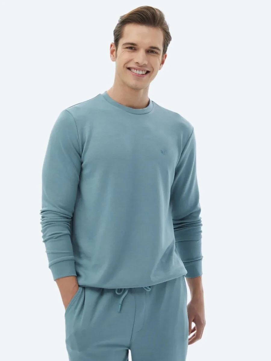 Blue Crew Neck Printed Sweatshirt - 1