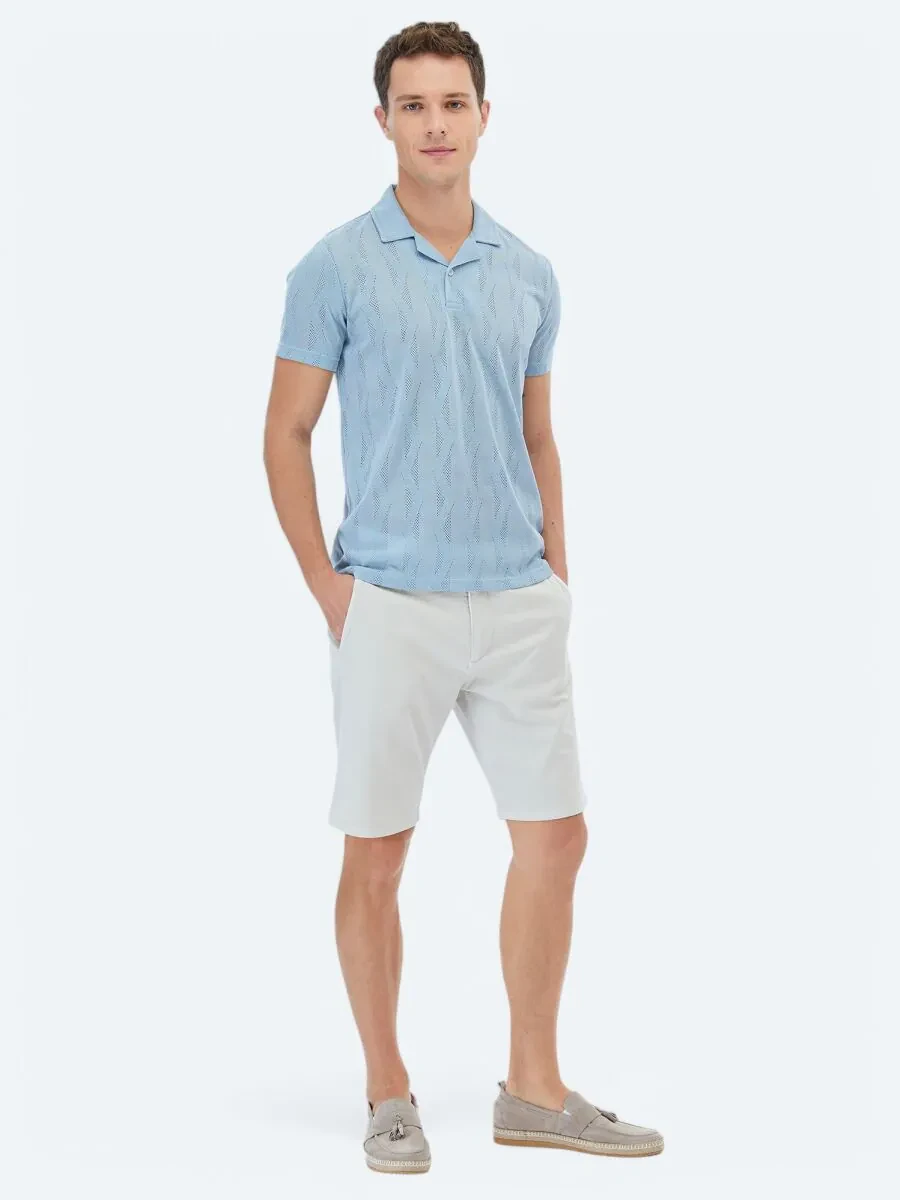 Blue Jacquard Cuban Collar T-Shirt - 2
