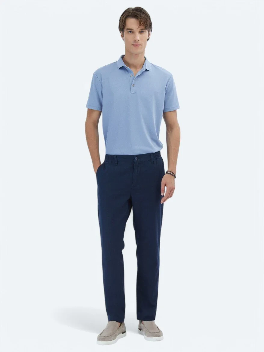Blue Jacquard Polo Neck T-Shirt - 2