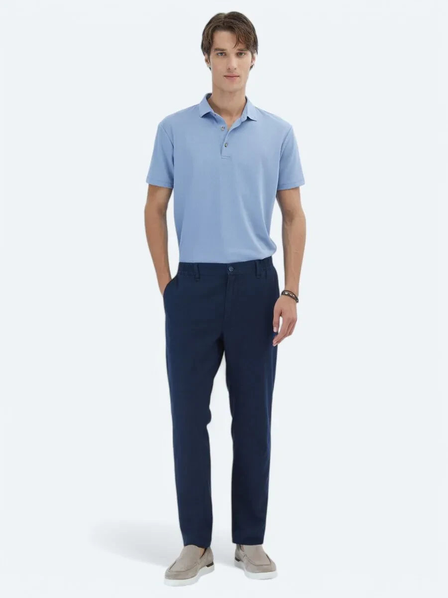 Blue Jacquard Polo Neck T-Shirt - 2