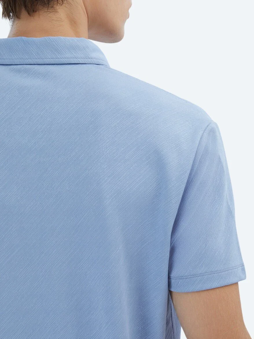 Blue Jacquard Polo Neck T-Shirt 