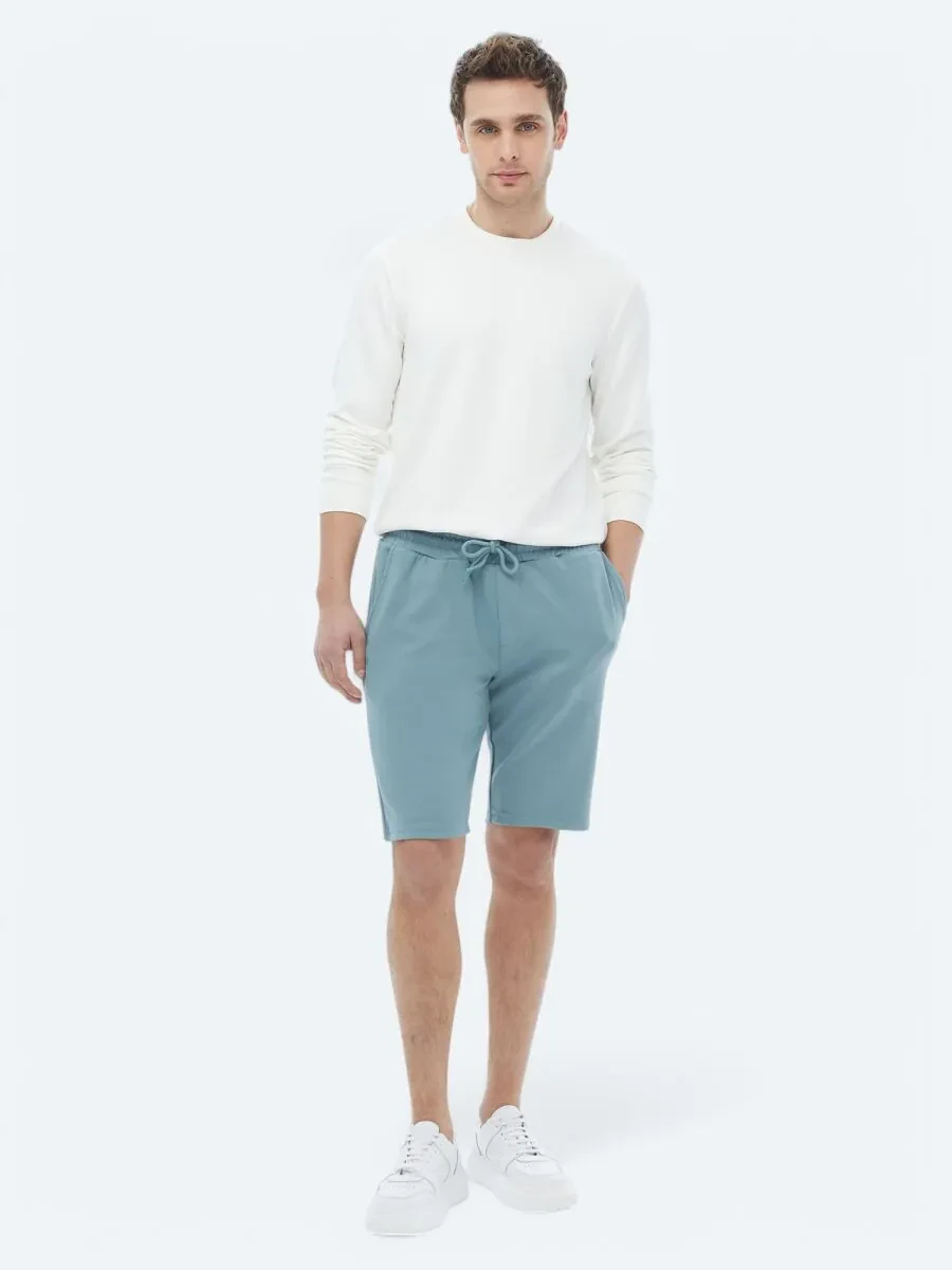 Blue Knitting Jogging Fit Casual Bermuda - 3