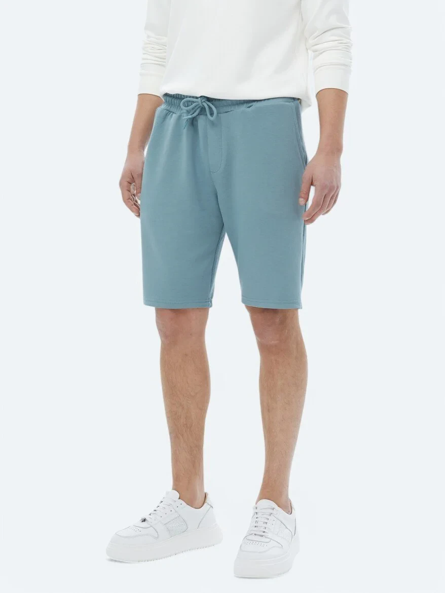 Blue Knitting Jogging Fit Casual Bermuda 