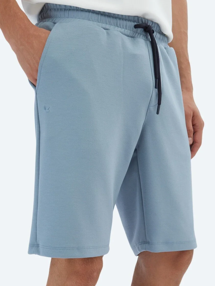 Blue Knitting Jogging Fit Sport Bermuda 
