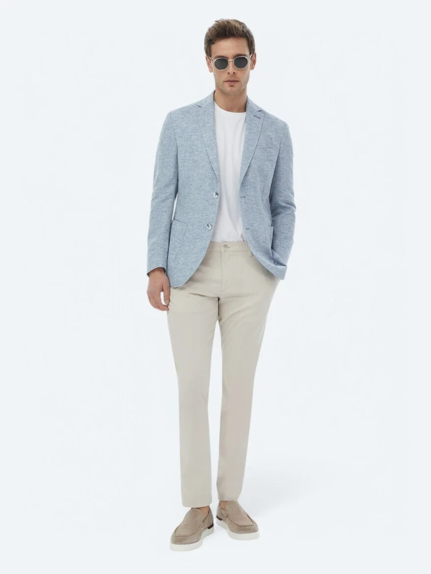 Blue Micro Modern Fit Linen Blended Jacket - 2