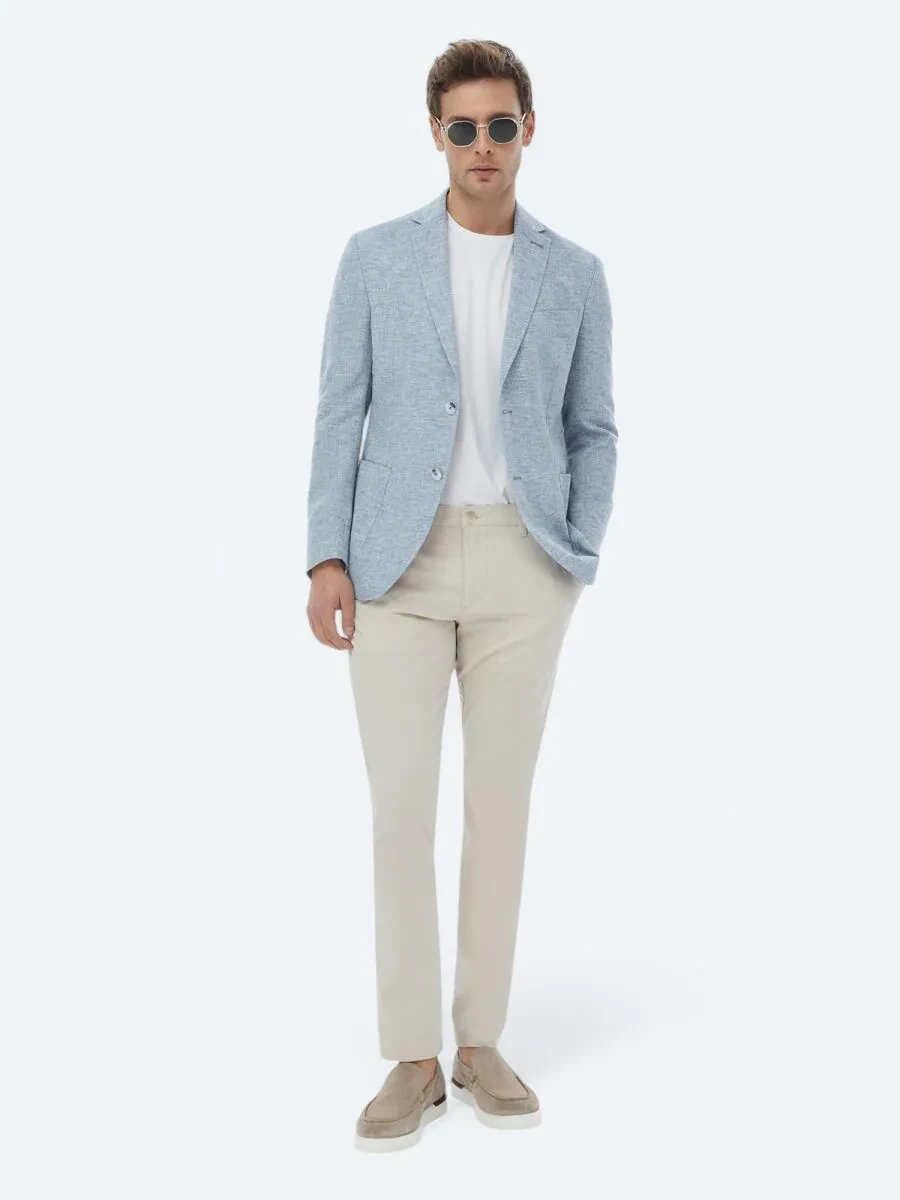Blue Micro Modern Fit Linen Blended Jacket - 2