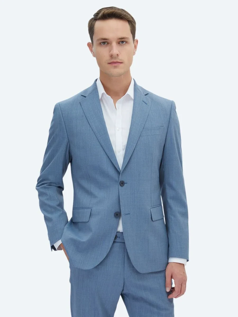 Blue Micro Modern Fit Wool Blended Suit - 1
