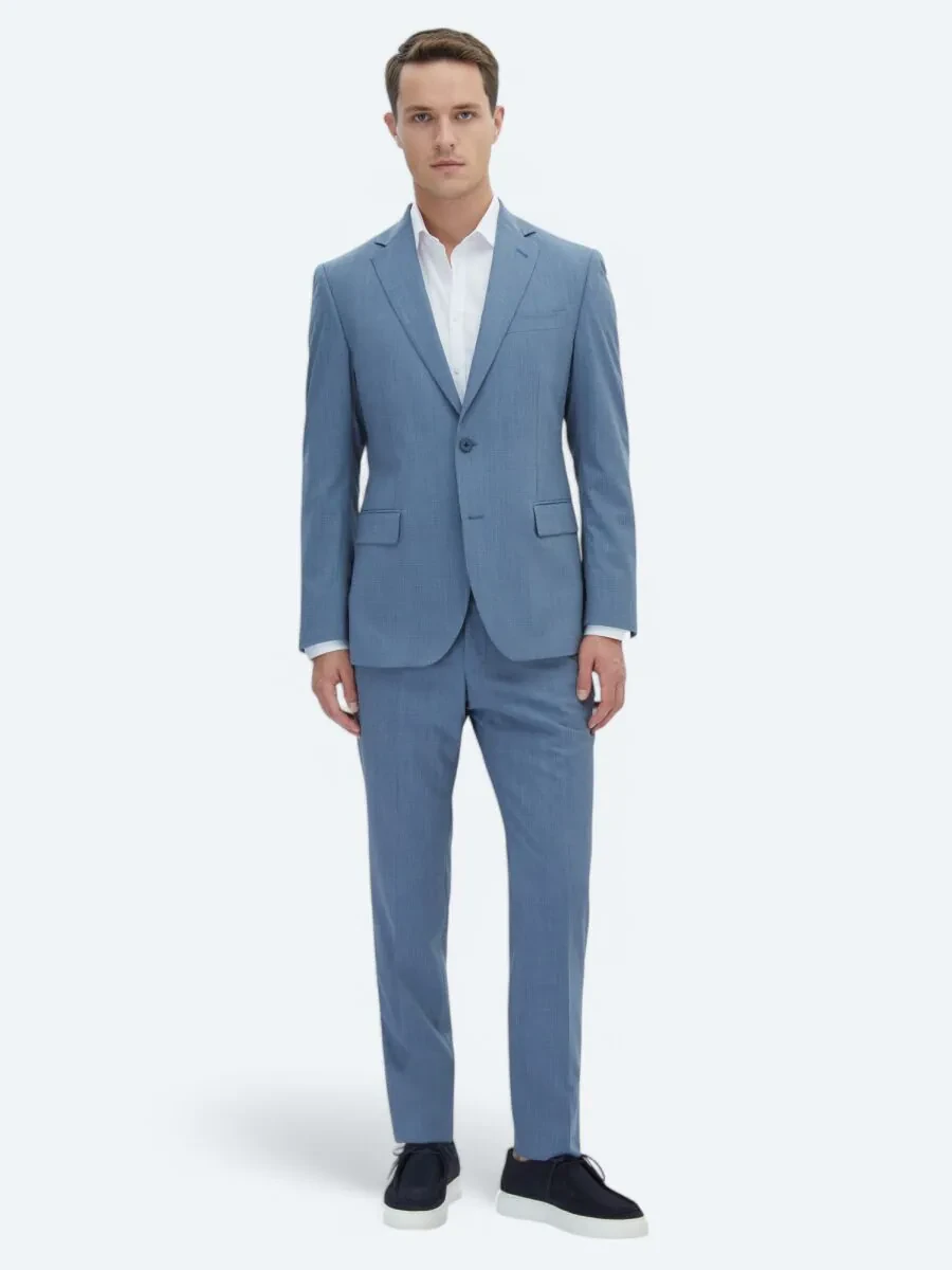 Blue Micro Modern Fit Wool Blended Suit - 2