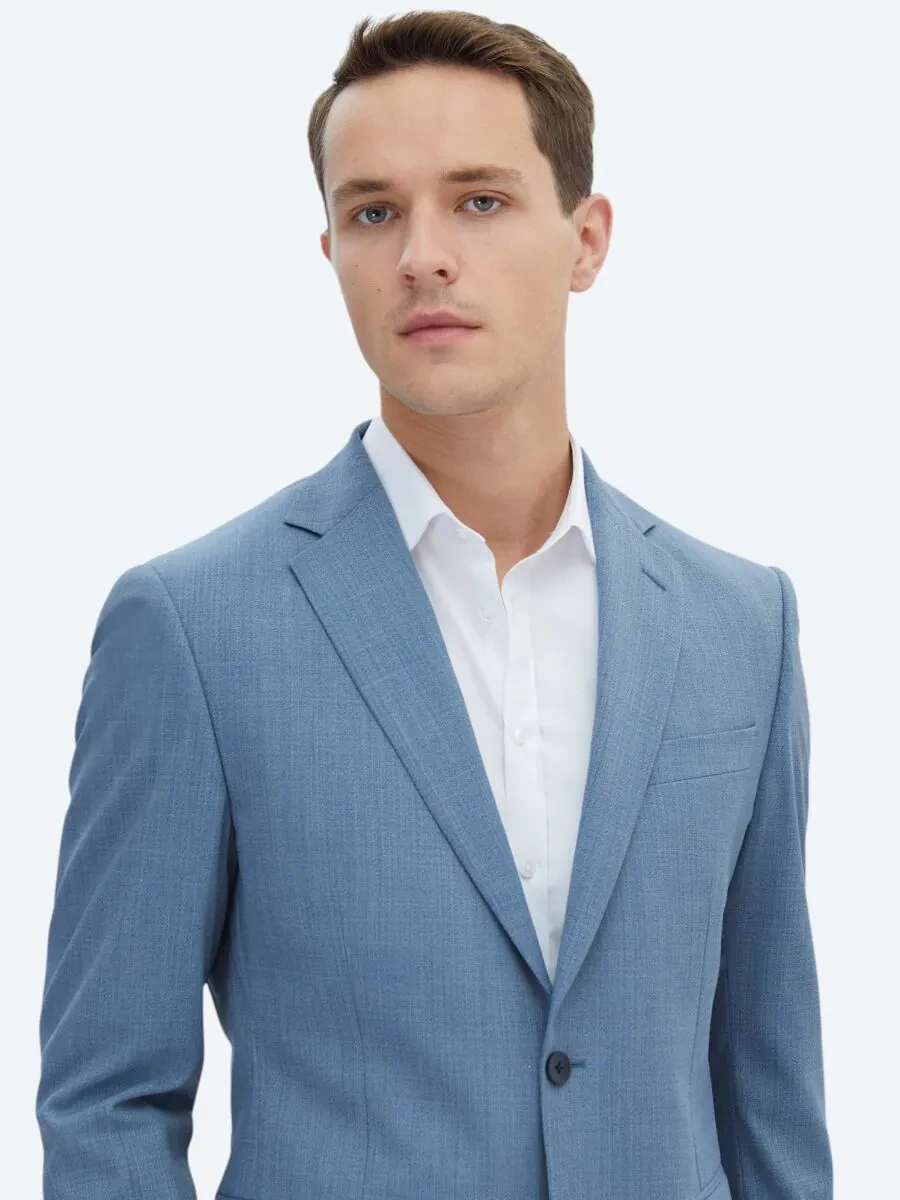 Blue Micro Modern Fit Wool Blended Suit - 3