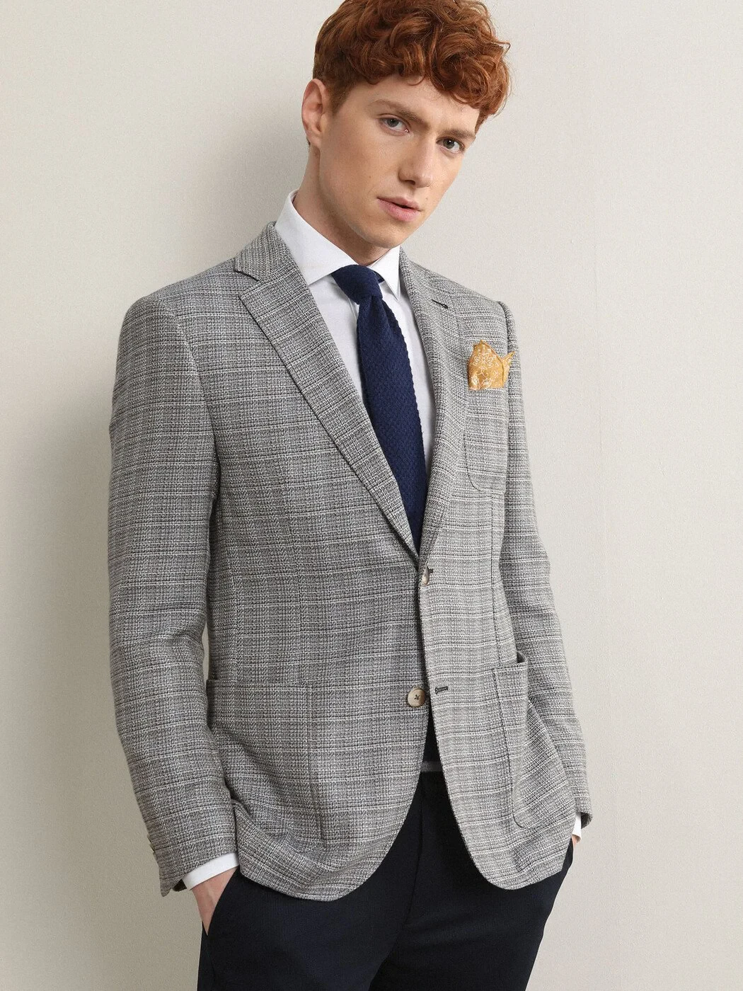 Blue Patterned Modern Fit Jacket - 1