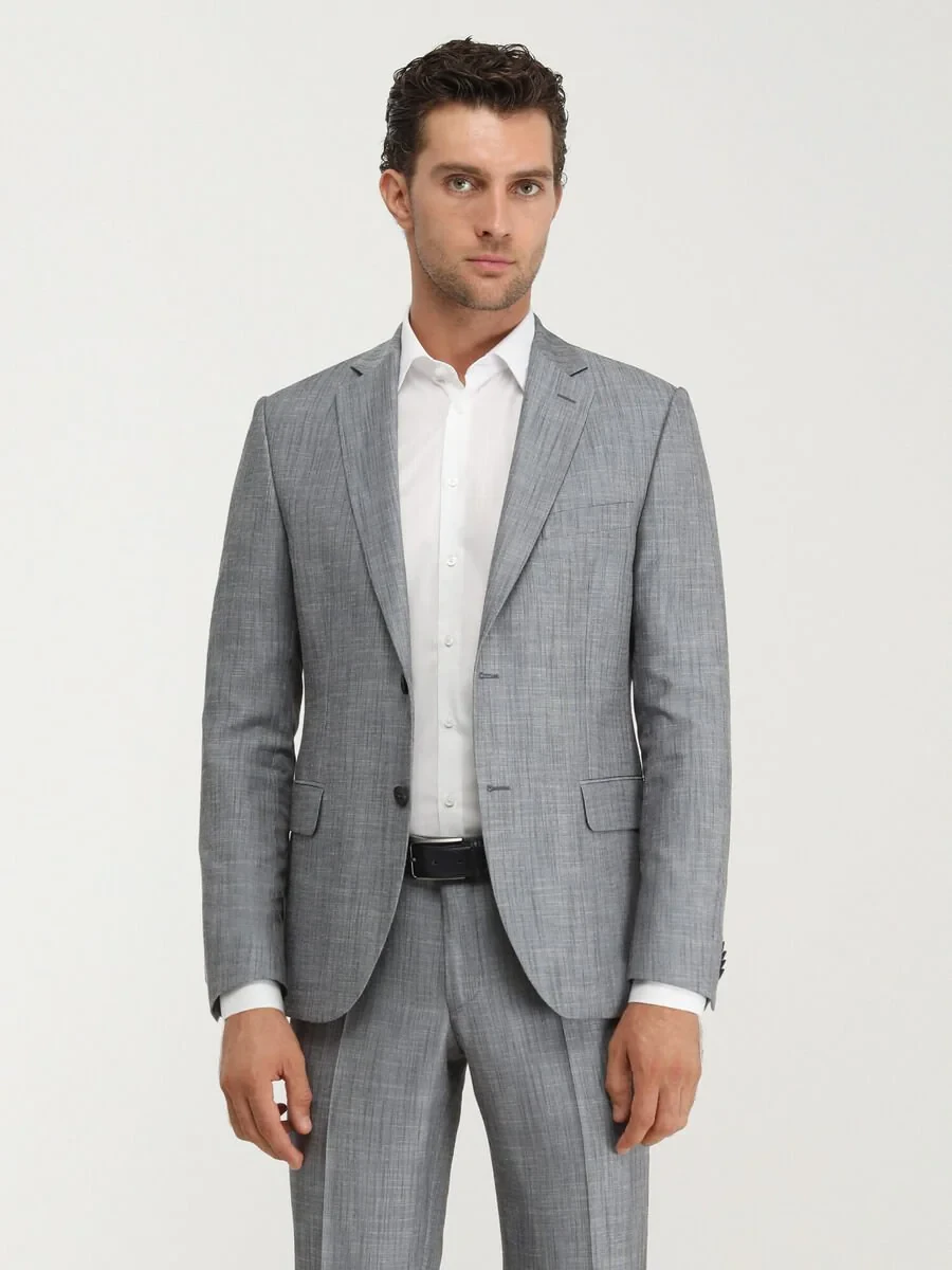 Blue Patterned Modern Fit Suit - 1