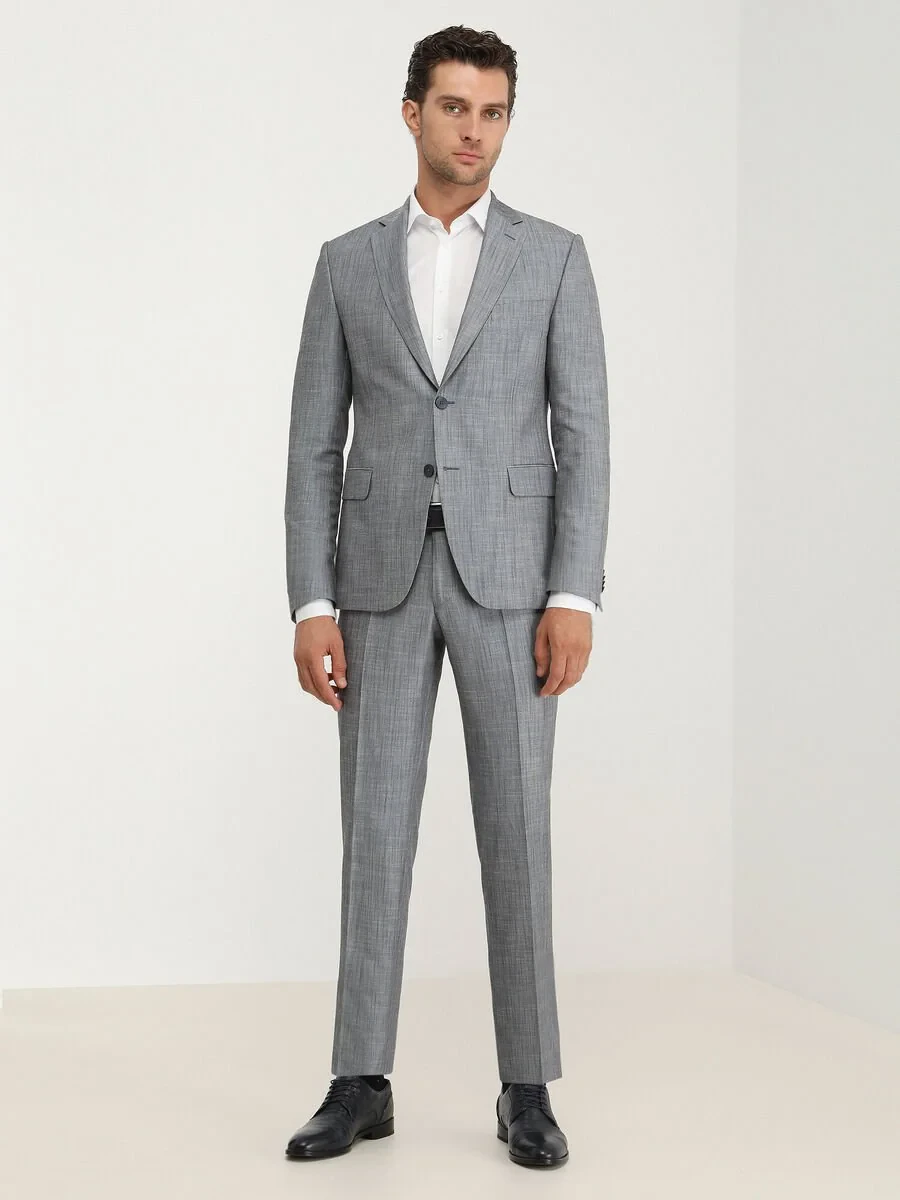 Blue Patterned Modern Fit Suit - 3