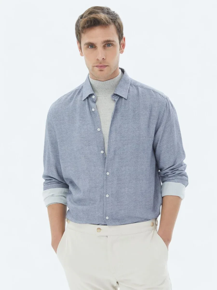 Blue Patterned Regular Fit Weaving Casual Shirt - 1