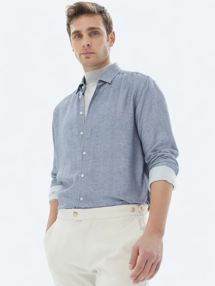 Blue Patterned Regular Fit Weaving Casual Shirt - 3