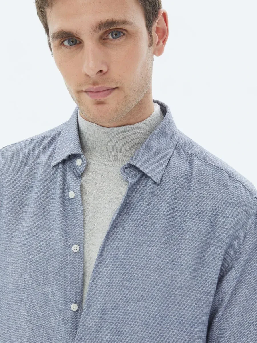 Blue Patterned Regular Fit Weaving Casual Shirt - 5