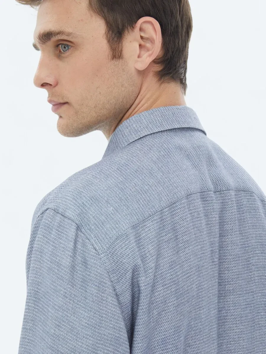 Blue Patterned Regular Fit Weaving Casual Shirt - 6