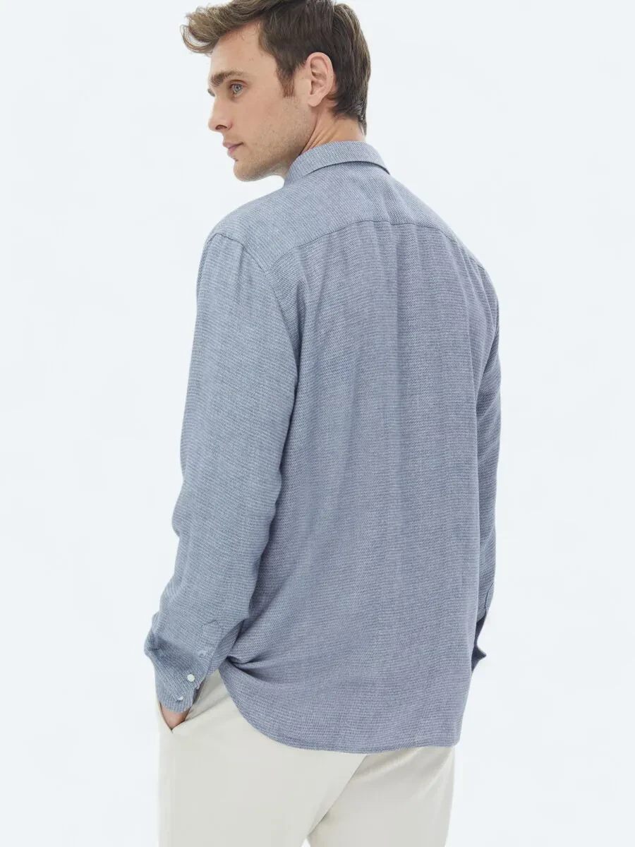 Blue Patterned Regular Fit Weaving Casual Shirt - 7