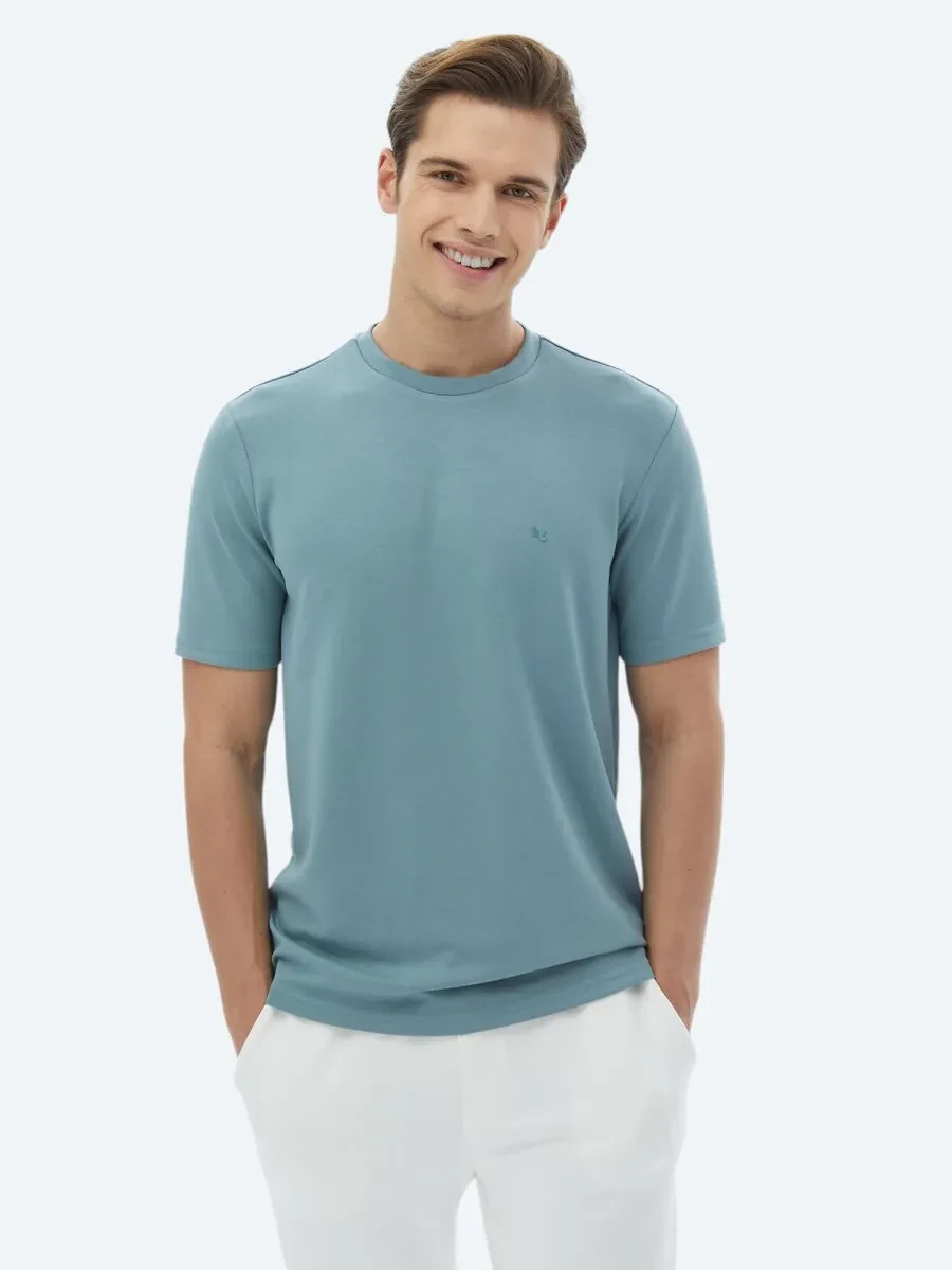 Blue Plain Crew Neck T-Shirt - 1
