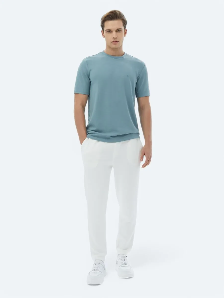 Blue Plain Crew Neck T-Shirt - 4